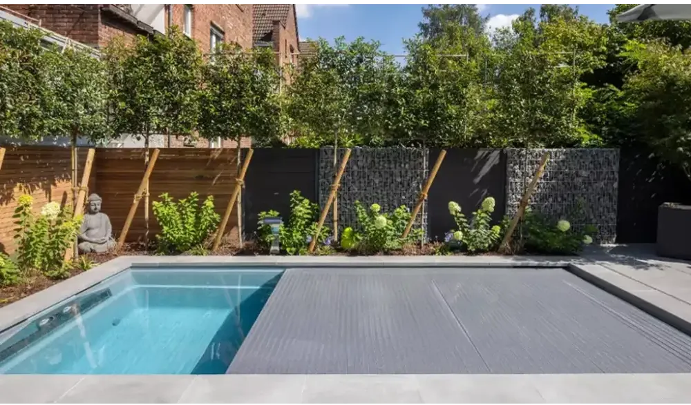Leisurepools Linear pool – stylish design, grey pool cover with a textured surface